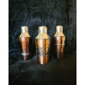 India Chrome Silver Copper Cocktail Shakers Bar Ware Lot of 3!